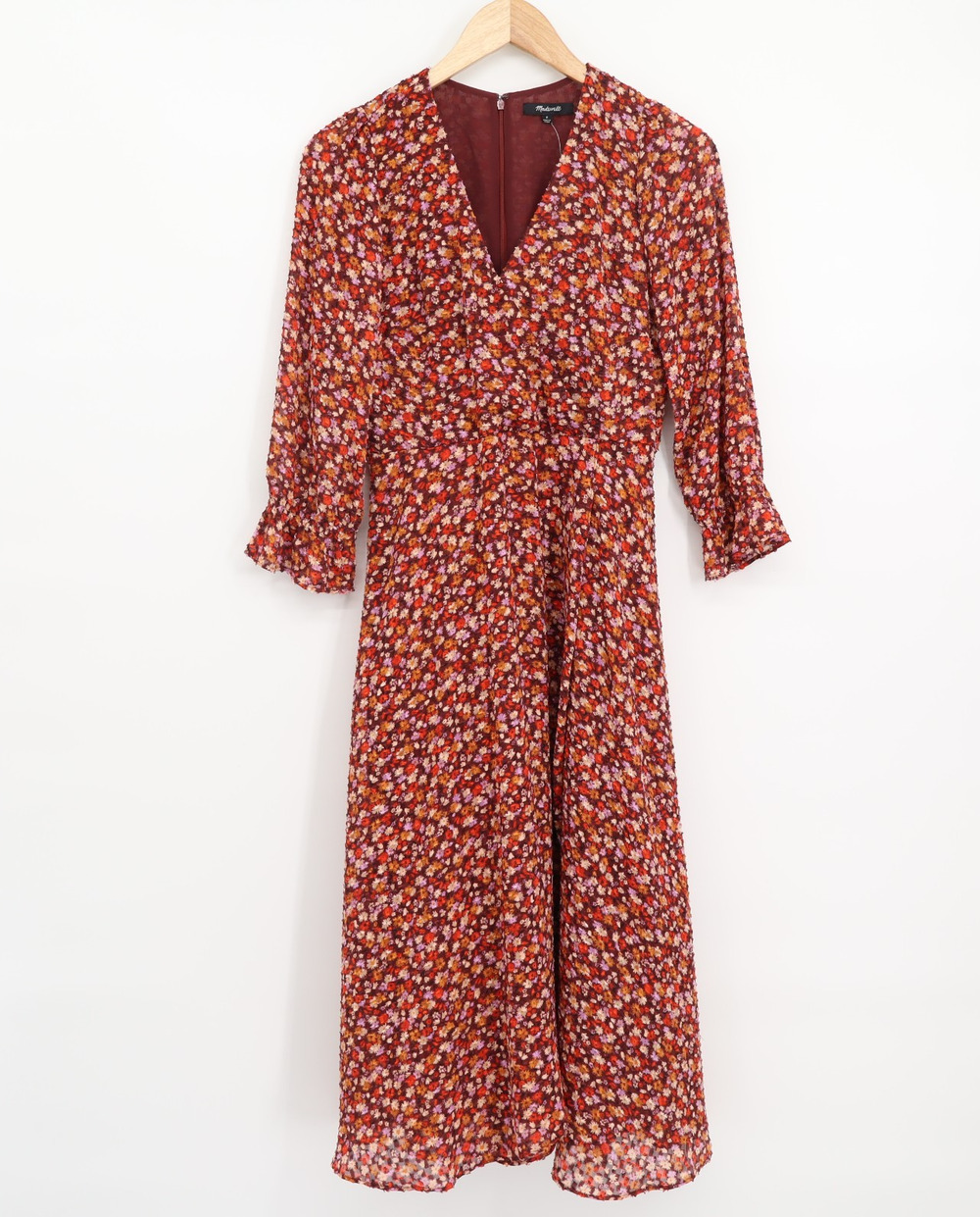 Madewell NWT Crossover Bohemian Midi Dress Floral Fall V-Neck 3/4 Sleeve